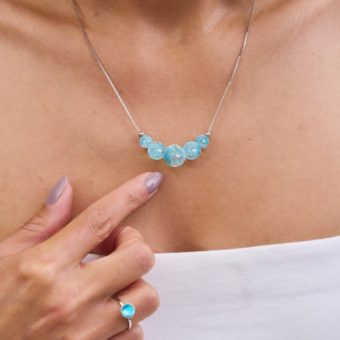 Céruléen | Argent sterling .925 | Collier fermoir infini en verre luciole